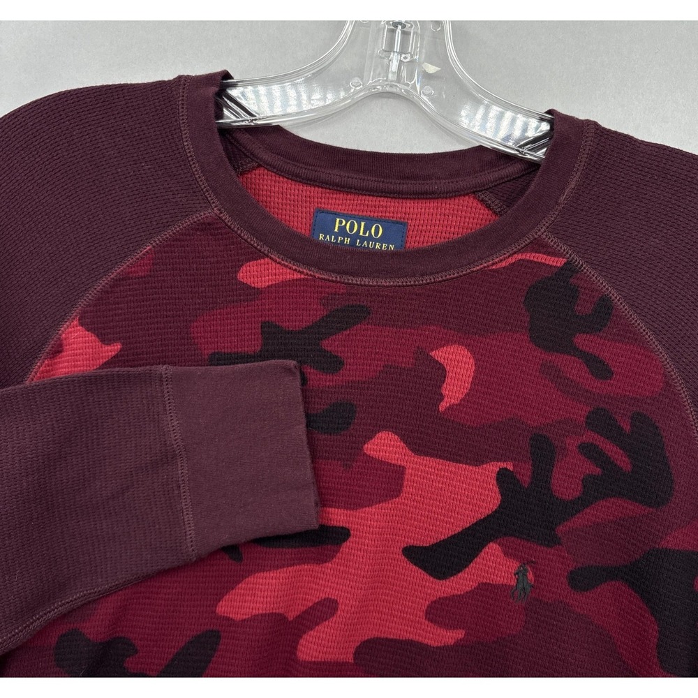 Polo Ralph Lauren Sweater Mens XL Red‎ Camo Crew Thermal Waffle Pullover Raglan